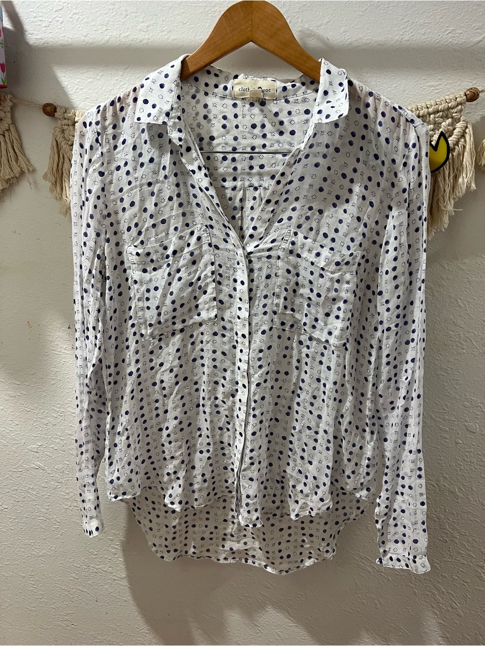 cloth & stone Tavira White Button-Down Blouse with Navy Polka Dots - Picture 4 of 4